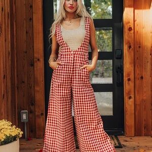 Stylish Red tweed  Checkered Jumpsuit